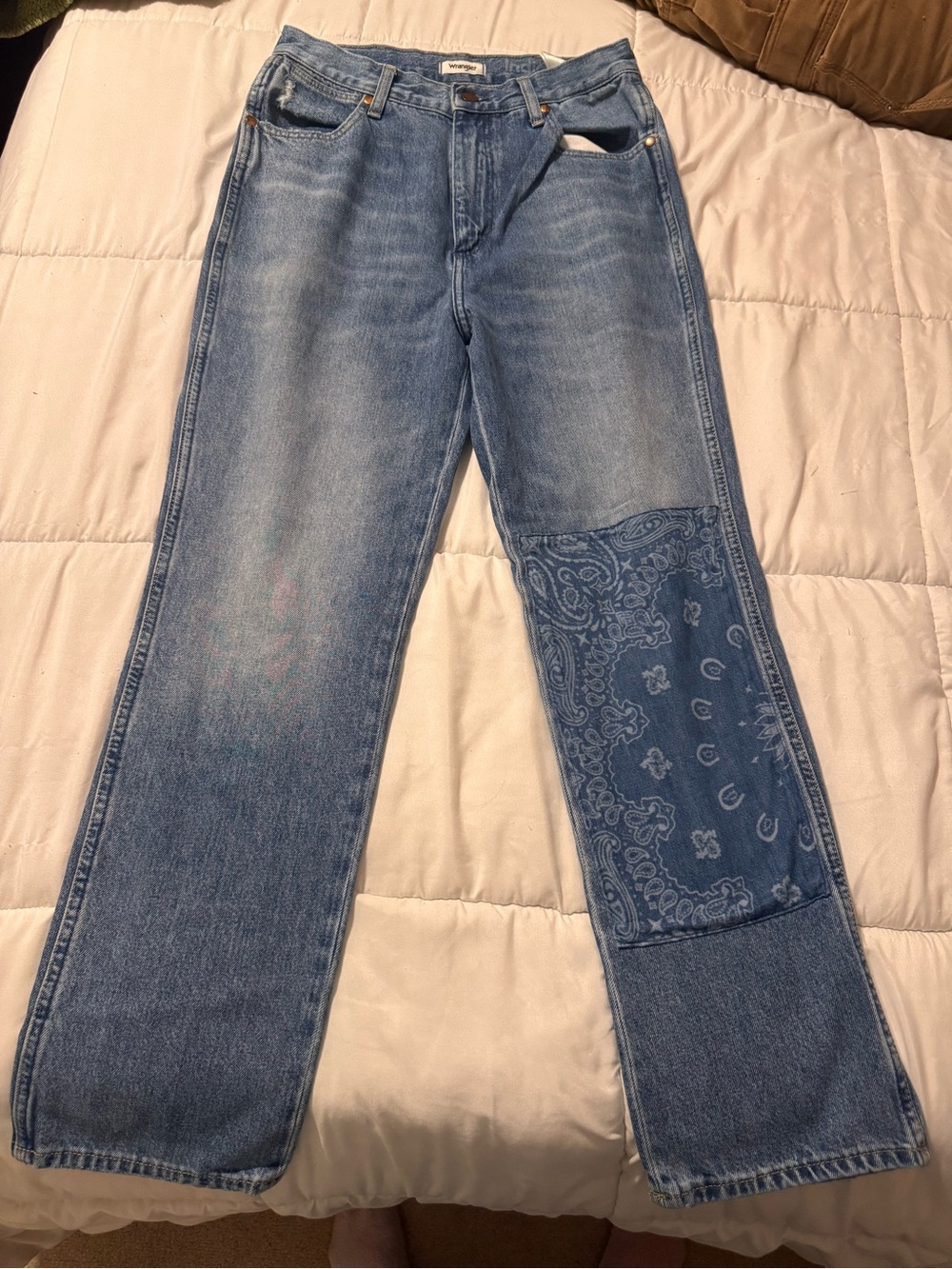 Wrangler Light Blue Straight-Leg Jeans with Bandana Patch